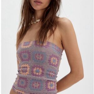 NWT Free People Free For All Tube crochet look top lavender Combo-L/XL